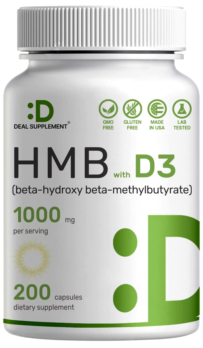 Ultra Strength HMB Supplements 1000mg with Vitamin D3 2000 IU Per Serv, 200 Capsules | Third Party Tested | Supports Muscl...
