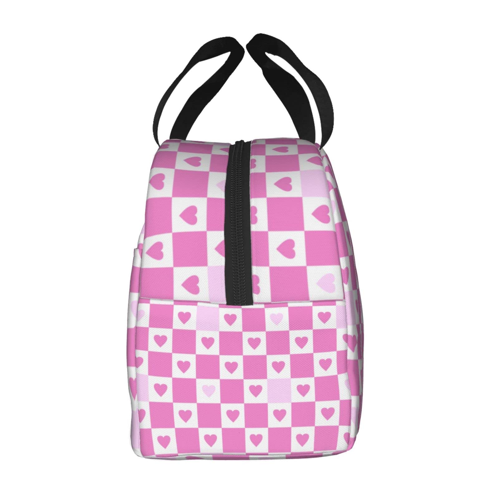 ハートとチェックの弁当袋☆ Amazon｜チェックのピンクハート 保温