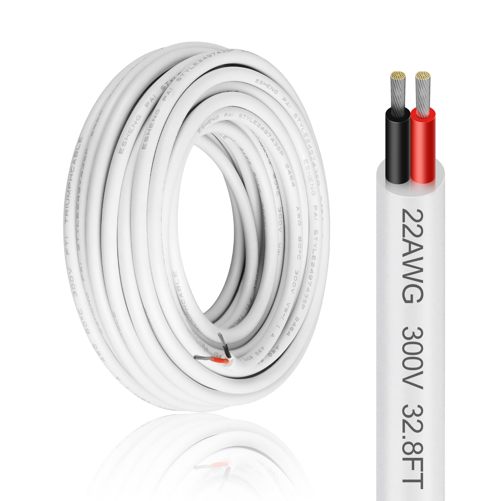 22 Gauge 2 Conductor Electrical Wire, 32.8FT 20AWG Low Voltage Landscape Wire, PVC Insulated 2 Wire Cable, Flexible Cord for Residential Wiring LED
