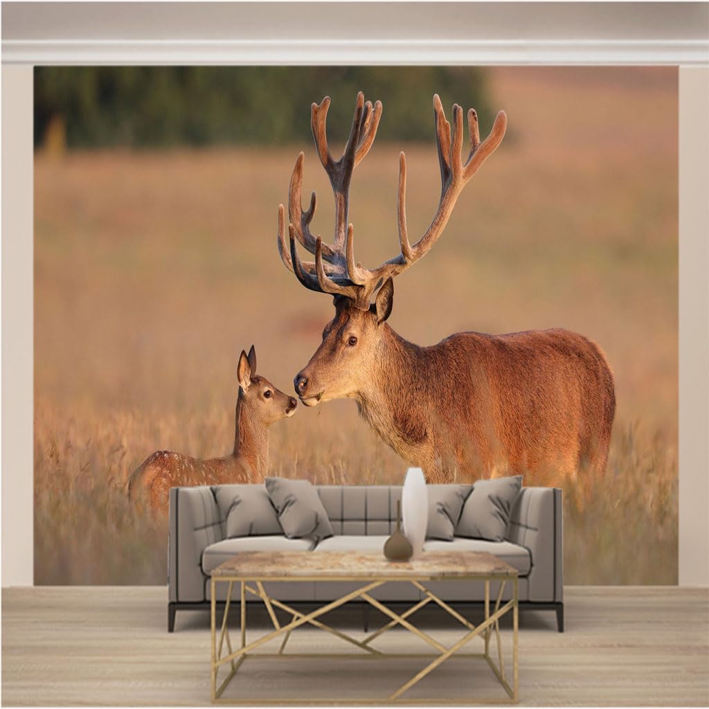 Papier peint intissé photo 3D animal cerf 400x280 cm pour salon et chambre