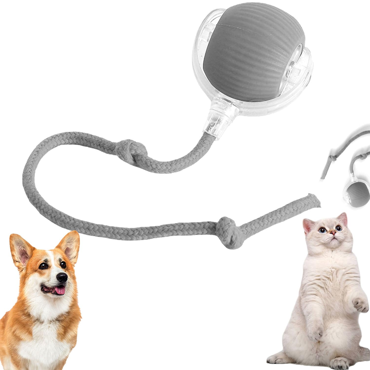 FAHOI Interactive Cat Toy, Light up Moving Cat Ball, Smart Automatic Rolling Ball for Cats & Dogs Indoor Exercise (Grey)