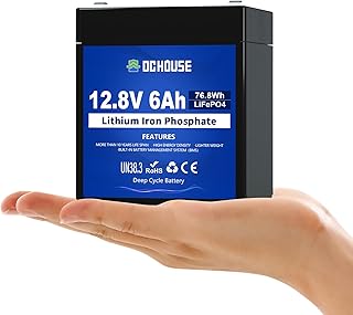 DC HOUSE 12V 6Ah Mini Lithium LiFePO4 Deep Cycle Battery, 4000+ Cycles Lithium Iron Phosphate Rechargeable Battery for UPS, Lighting, Power Wheels, Fish Finder and RV, Built-in BMS