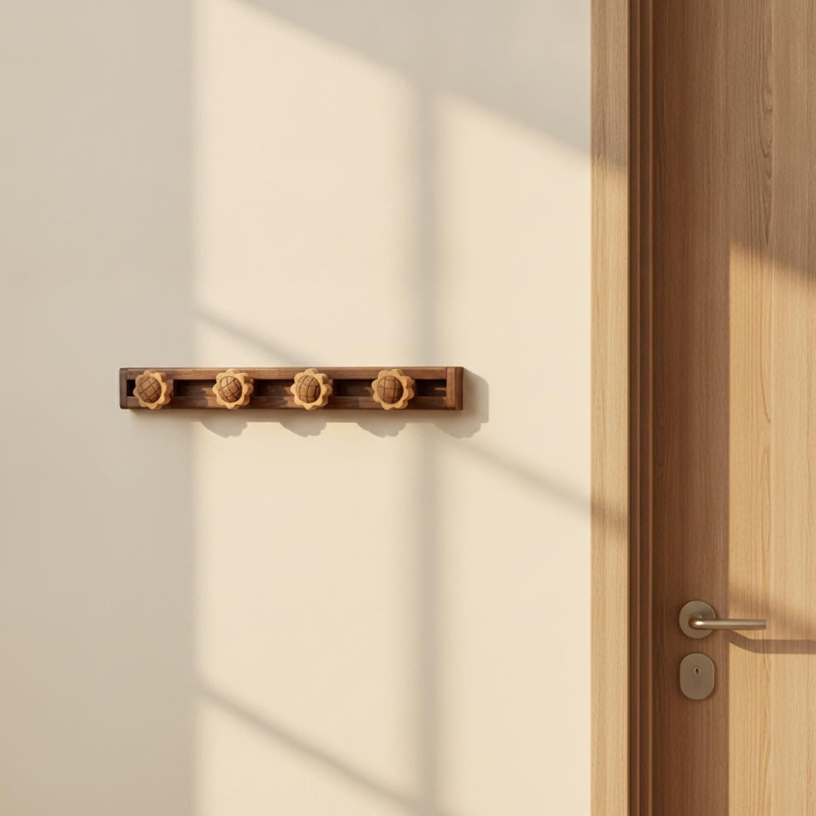 Gancio da Parete Appendiabiti Portabiti Attaccapanni Appendichiavi in Scuro con Binario Rettangolare E Ganci Regolabili Stile Essenziale Adatto per, 4 Hooks, Sunflower