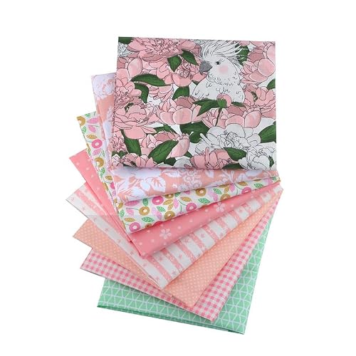 Craftsfabrics Pink 8Pcs/Lot 50Cmx40cm Peony Dream Fat Quarters Bundle 100% Cotton Precut Craft Fabric Squares For Quilting, Arts, Crafts, Diy Projects
