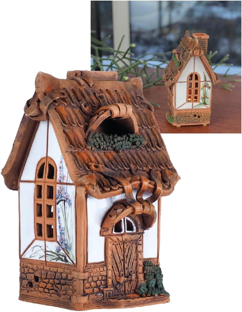 Ceramic Art Tealight Candle Holder Room Decoration Handcrafted Collectible Miniature Aroma Light House A218