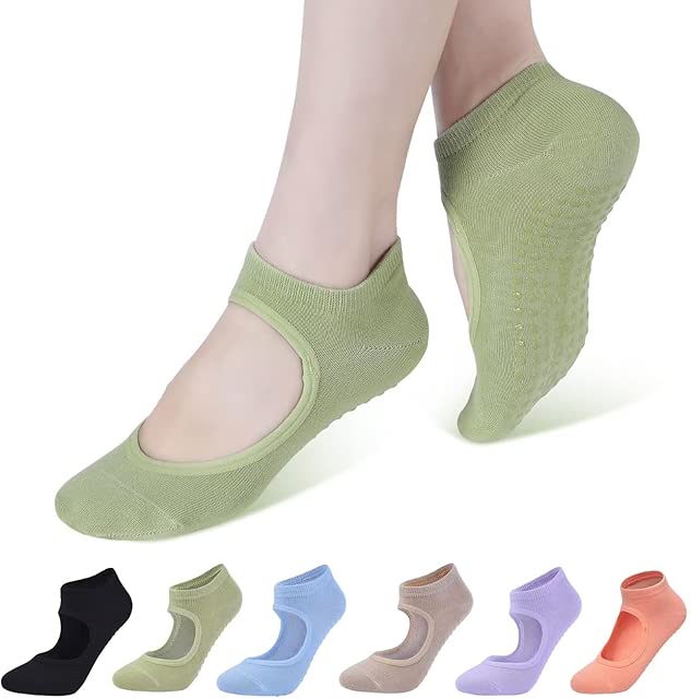 BCRMPT Non Slip Pilates Socks with Grips for Women, Grippy Yoga Socks,Anti Skid Athletic Socks for Ballet,Dance,Sports,Home
