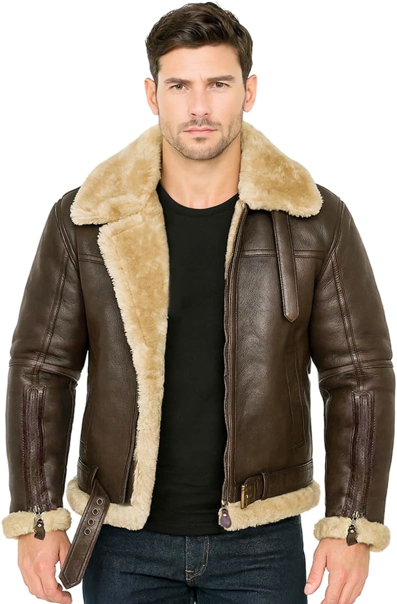 NEW AVITOR B3 RAF WW2 BOMBER GENUINE LEATHER JACKET MEN FAUX FUR COAT