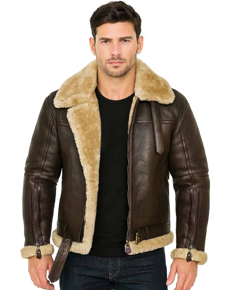 NEW AVITOR B3 RAF WW2 BOMBER GENUINE LEATHER JACKET MEN FAUX FUR COAT