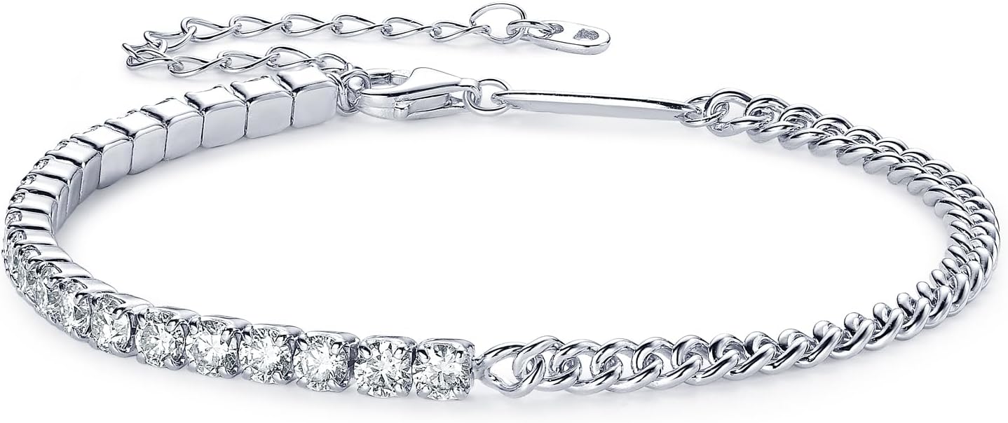 Moissanite Tennis Bracelet 2.2cttw D Color VVS1 925 Sterling Silver Adjustable Cuban Link Bracelet for Women or Men