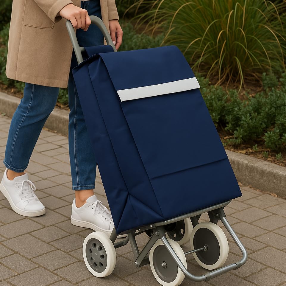 Weida Carro de la Compra 4 Ruedas | Impermeable, Resistente | Mango Ergonómico y Bolsa Impermeable | para Arrastre Cómodo Y Estable | Ideal para Supermercado y Uso Diario | Azul-Marino 95cm-42cm-46cm
