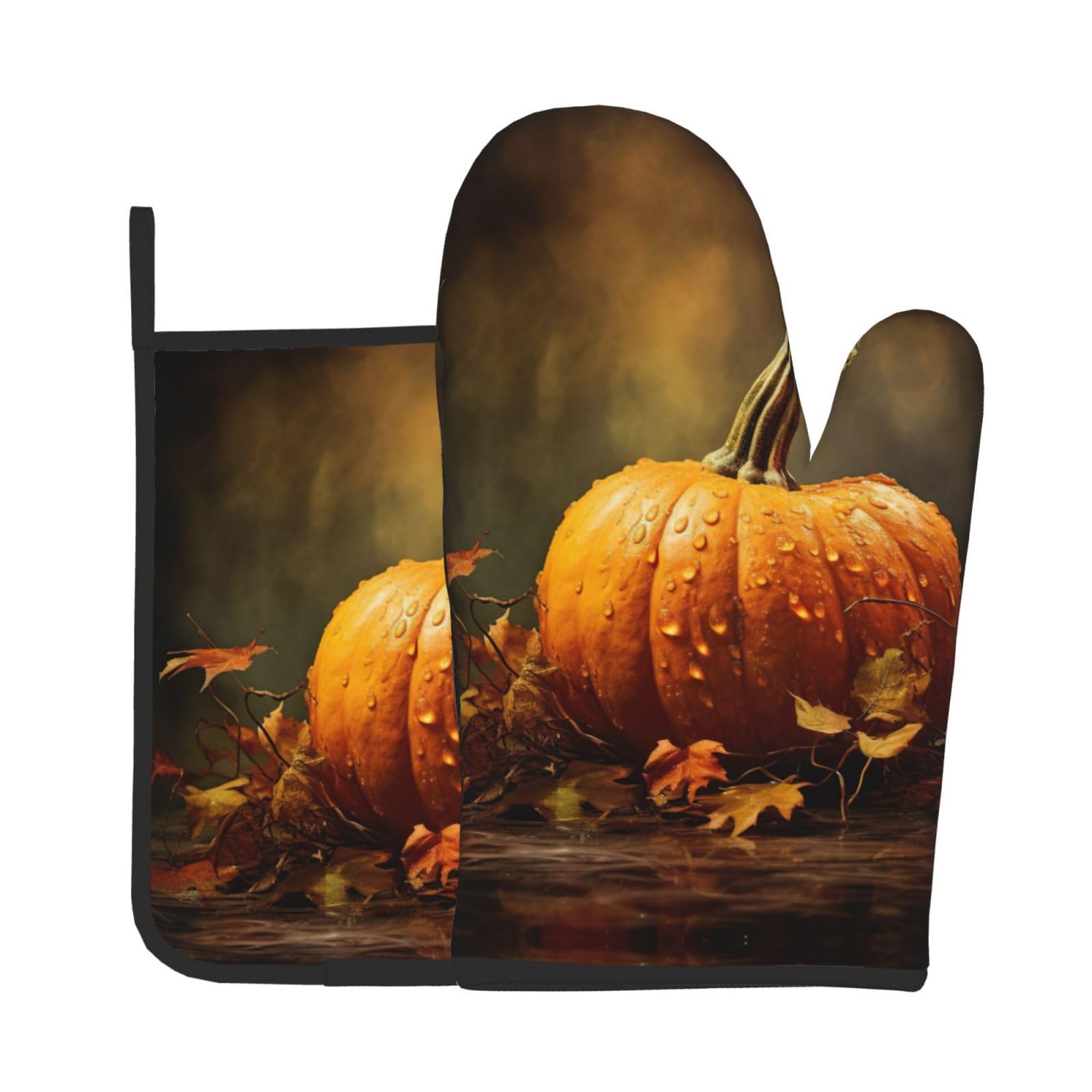 Pumpkins in Autumn Kitchen Baking Two-Piece Set,Multipurpose Oven Gloves,Used for Barbecue Kitchen Baking