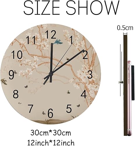 Miniatura 2 de Reloj de pared de madera, funciona con pilas, silencioso, sin tictac, árbol, pájaros, mariposa, abejas, reloj redondo y preciso, para sala de estar,