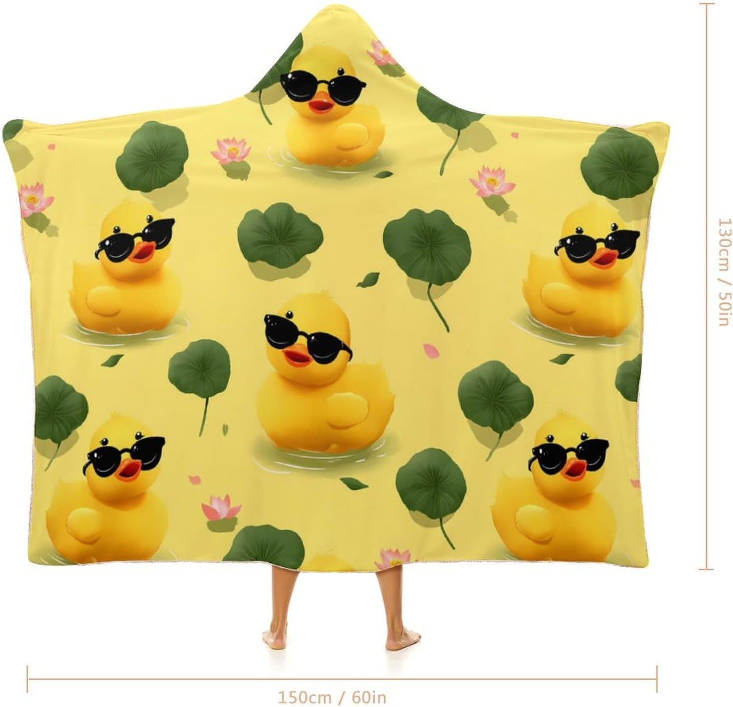Rubber Duck Eyesglasses Wearable Blanket Oversized Throw Cape | Cozy Hooded Blanket Gifts for Women Men