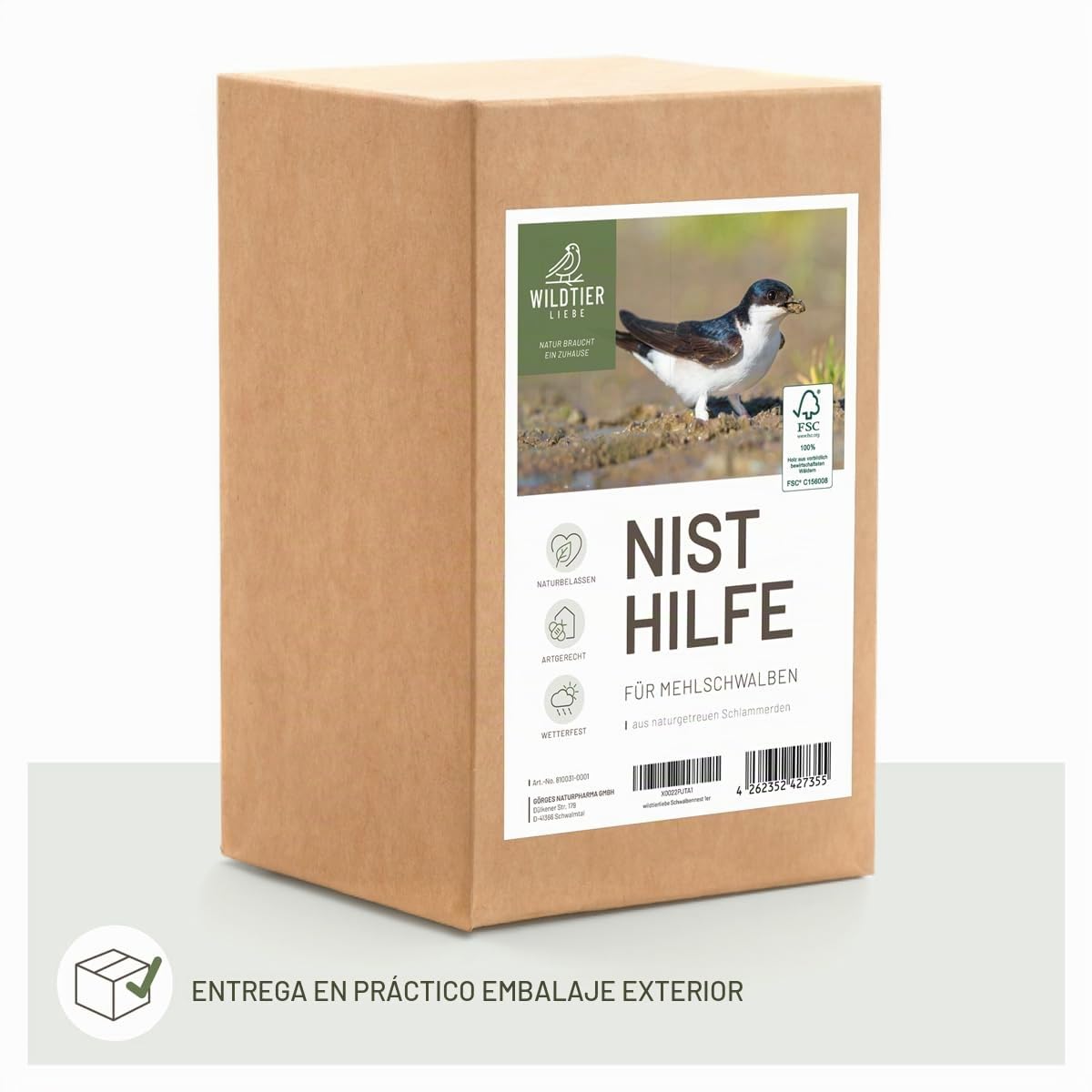 wildtier liebe 1er Nido de golondrina, ayuda para anidación natural para golondrinas de madera maciza y arcilla natural - sin tratar, resistente a la intemperie, nido de golondrina