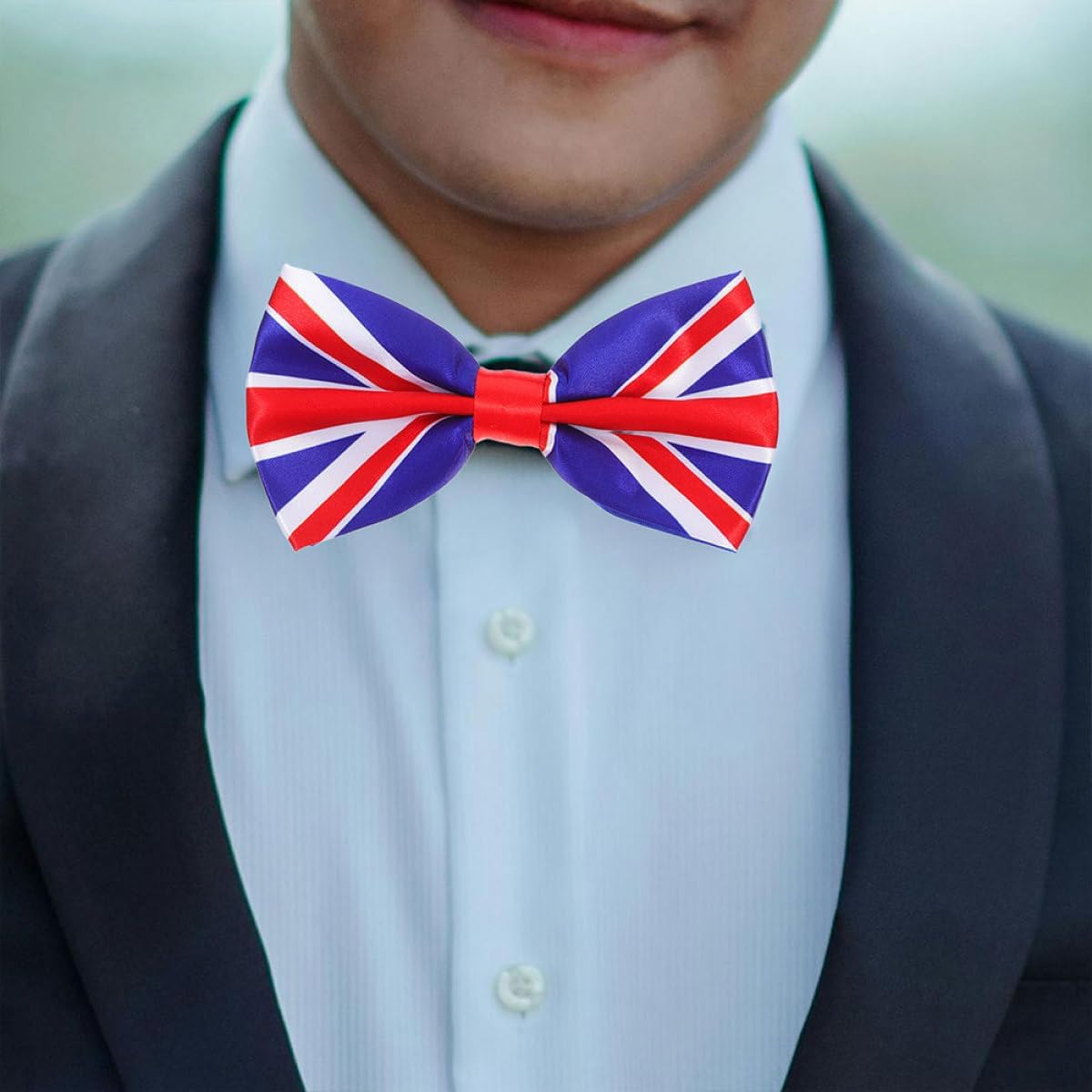 2pcs Uk Flag Pattern Silk Bow Tie Set for Men, Decorative Pre-tied Bowtie Accessories for Party, Festival, and Suit Decor