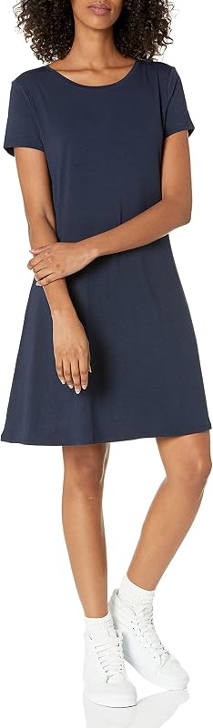 Women's Solid Short-Sleeve Scoopneck Swing Dress Dress, -Navy, L