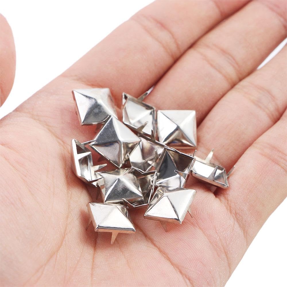 Weddecor 6mm Pyramid Shape Spike Square Studs Prong Rivets For Decorating Belts, Bags, Shoes, Leathercrafts, Punk & Goth Fashion Accessories, Silver, 100pcs