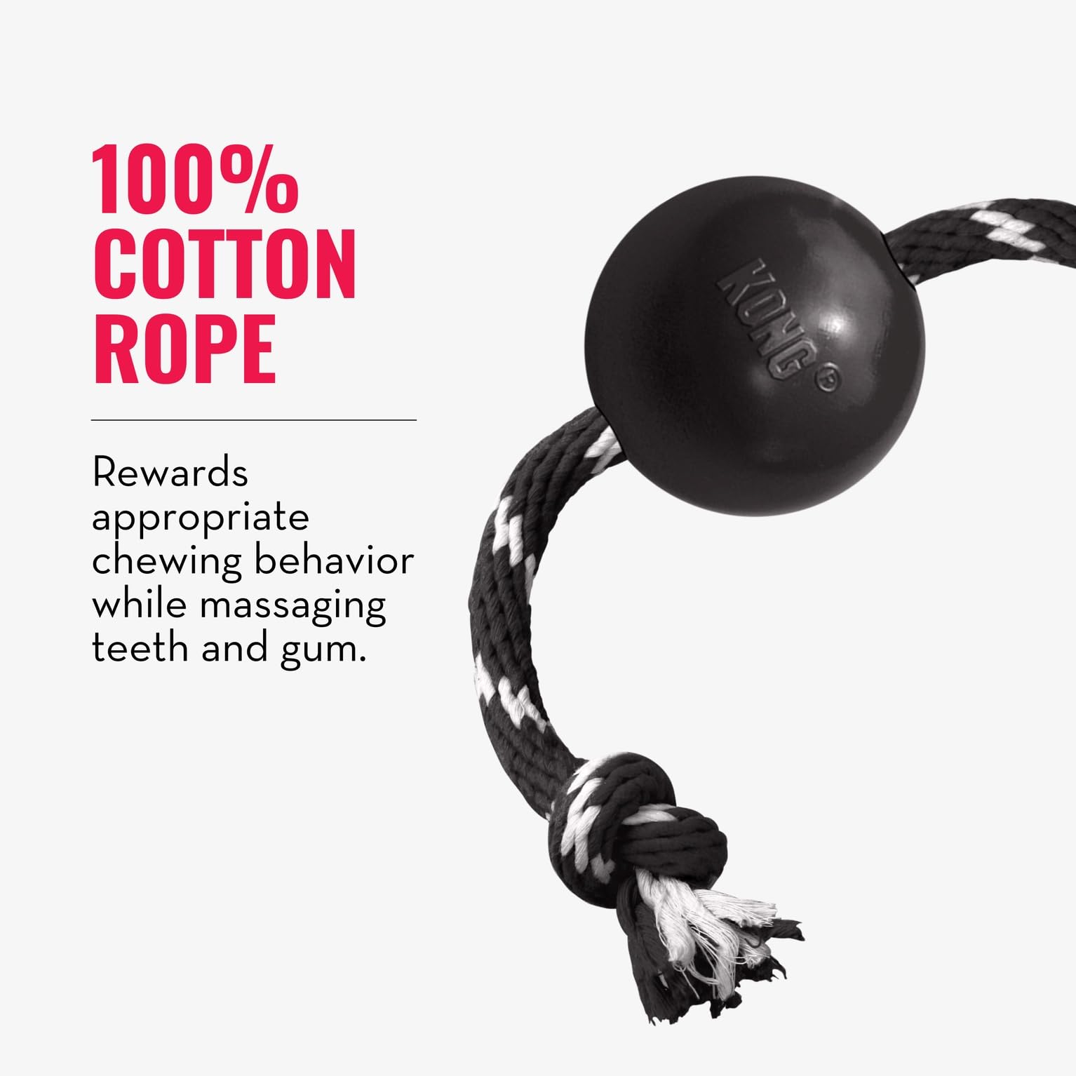 KONG Extreme Ball avec Corde - Jouet De Récupération pour Chien en Caoutchouc Naturel Durable avec Corde pour Lancer Facile - pour Grands Chiens - Noir