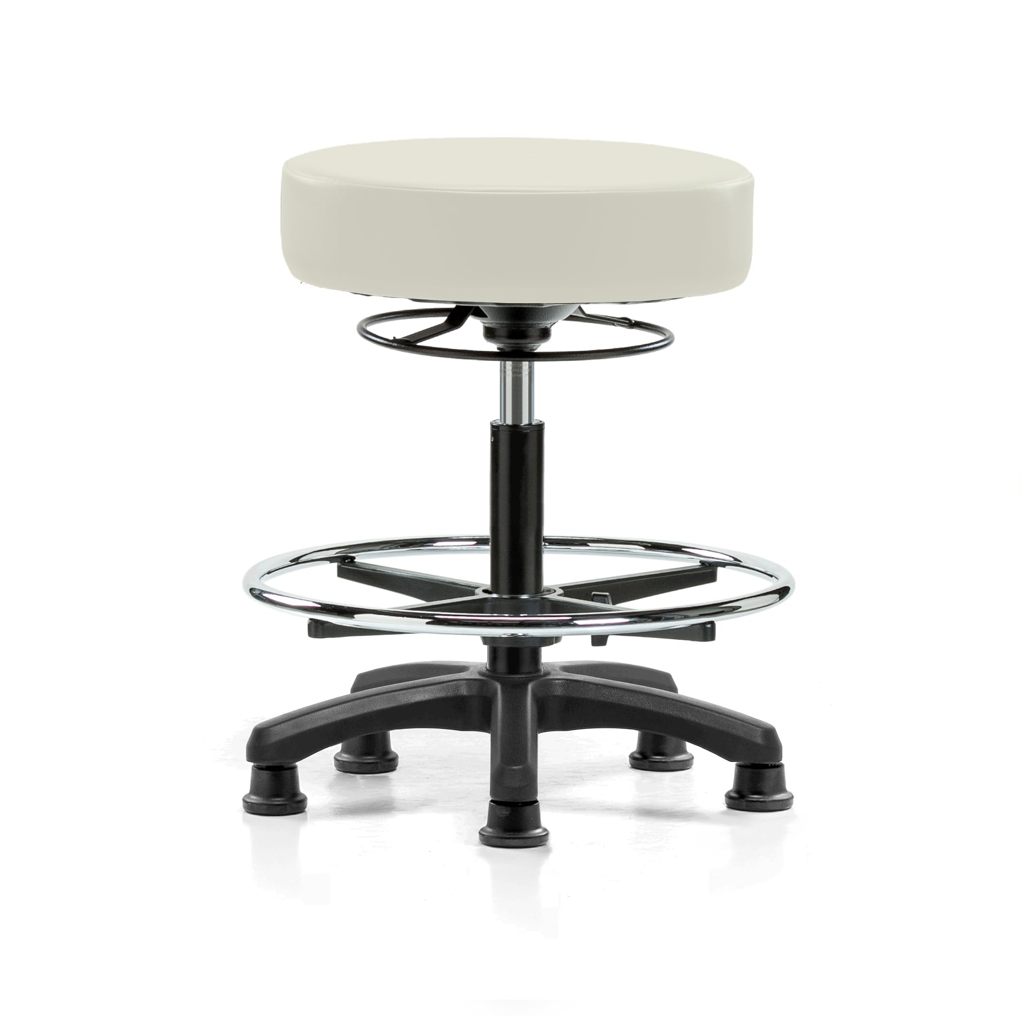 Perch Lab Stool with Foot Ring, Glides, 20.75-27.75", Off-White Vinyl