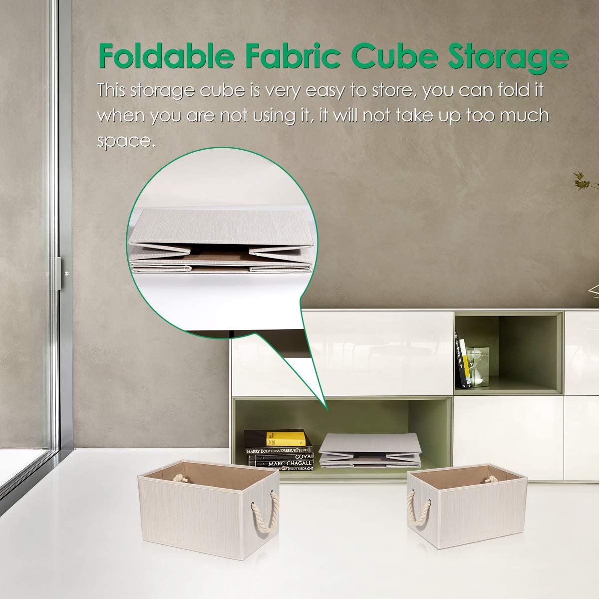 TomCare Storage Baskets Fabric Cube Storage Bins 4-PACK Foldable Decorative Baskets Storage Cubes with Durable Rope Handles Cube Organizer Bins Storage Containers for Living Room Bedroom Office(Beige)