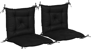 Outsunny Conjunto de 2 Cojines para Silla Cojines para Jardín Colchones de Banco con Respaldo 6 Cordones de Fijación 50x98x8 cm Negro
