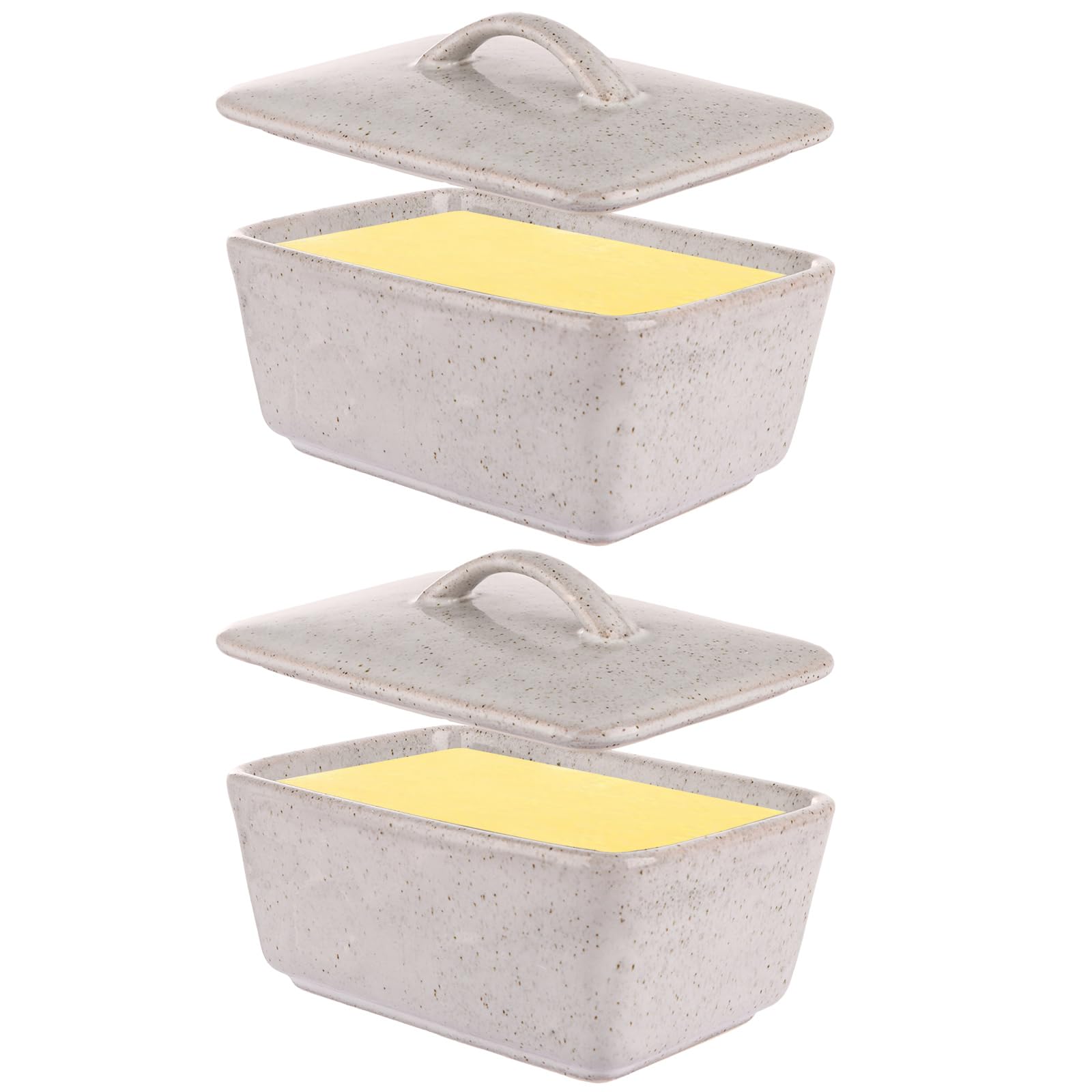 VIDETOL 2 Pcs Porcelain Butter Dish with Lid, Ceramic Butter Container with Handle, Butter Keeper Butter Holder for Counter, Cream Cheese Container Storage