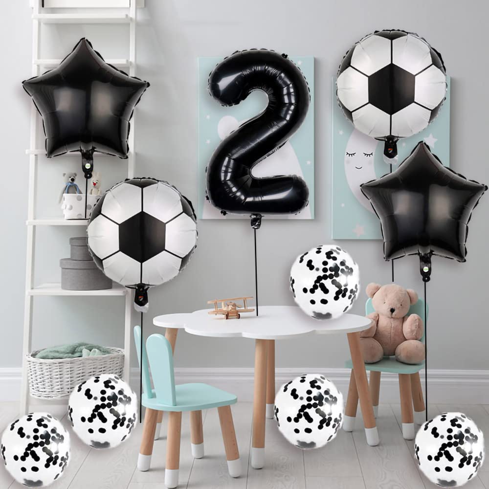 Football Balloon Set For 9th Birthday - Number 9 Balloons With Stars & Confetti For Boys' Soccer Party Decor