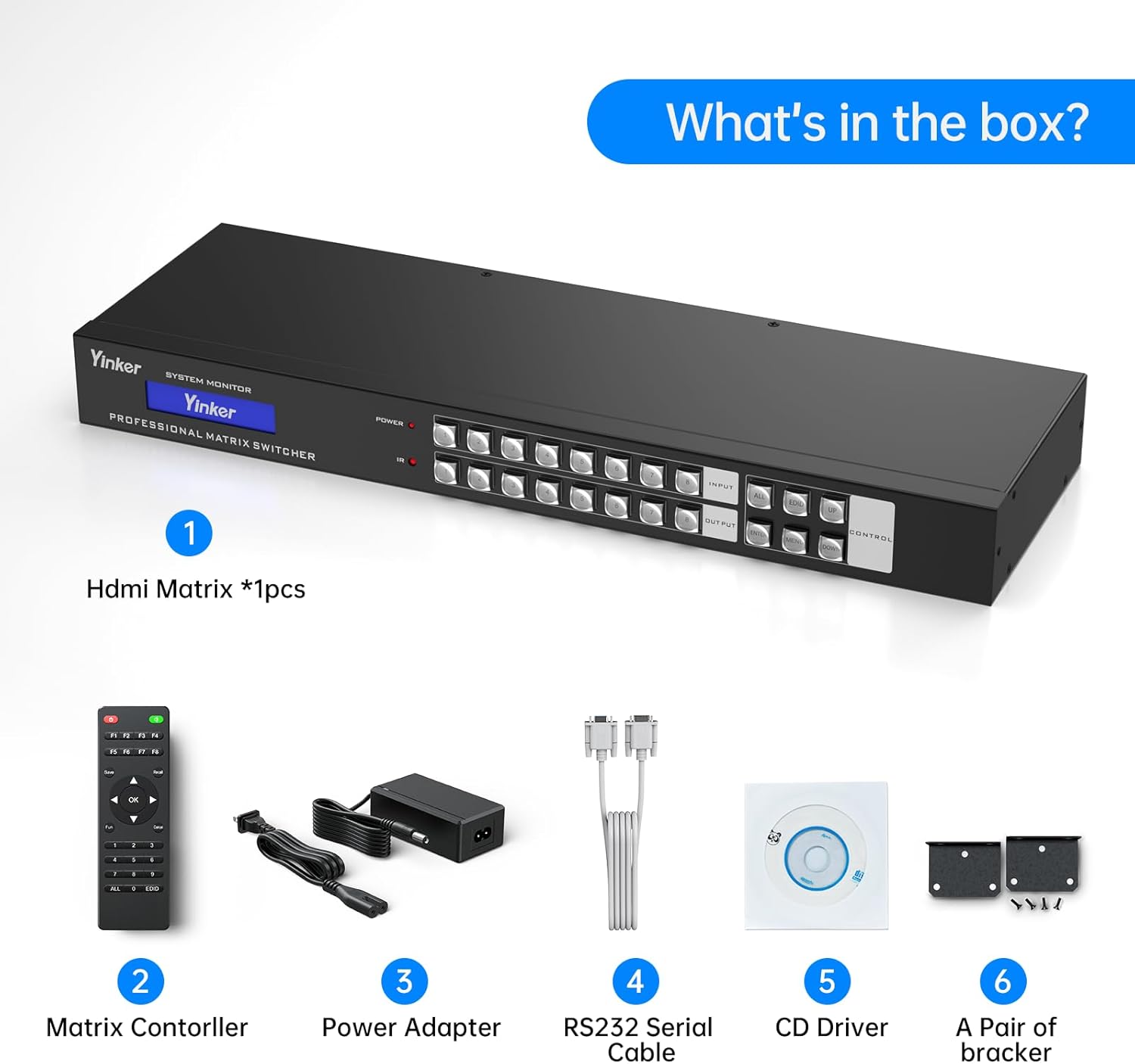 4K HDMI Matrix Switch 8x8 w/Web Control & 3.5mm Audio Extractor, 4K@30Hz Rack Mount HDMI Matrix Switcher Splitter 8 in 8 Out, Supports HDCP EDID RS232 IR Remote