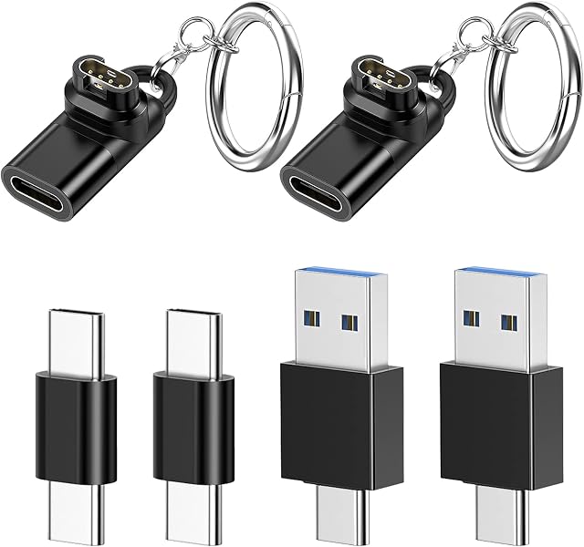 Charger Adapter for Garmin Watch with Type C to USB A/C Connector, Fast Charging Converter Kits for Fenix 7/7S/7X, Instinct 2/2S/Solar, Venu 2/2S/Sq, Forerunner 55/245/945, Vivoactive 3/4/4S, etc