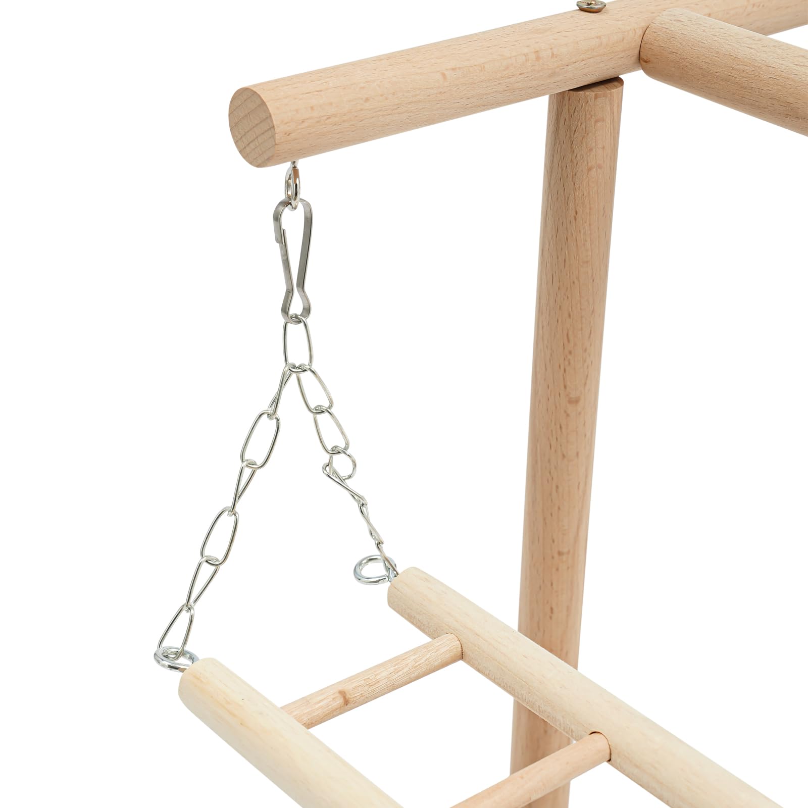 Papageienspielregal Holzvogelspielstand Vogelspielplatz mit Leiter und Kletterschaukel aus Holz und Edelstahl 40x26x45.5cm Naturholz Für Wellensittiche Ziegensittiche Kleinvögel