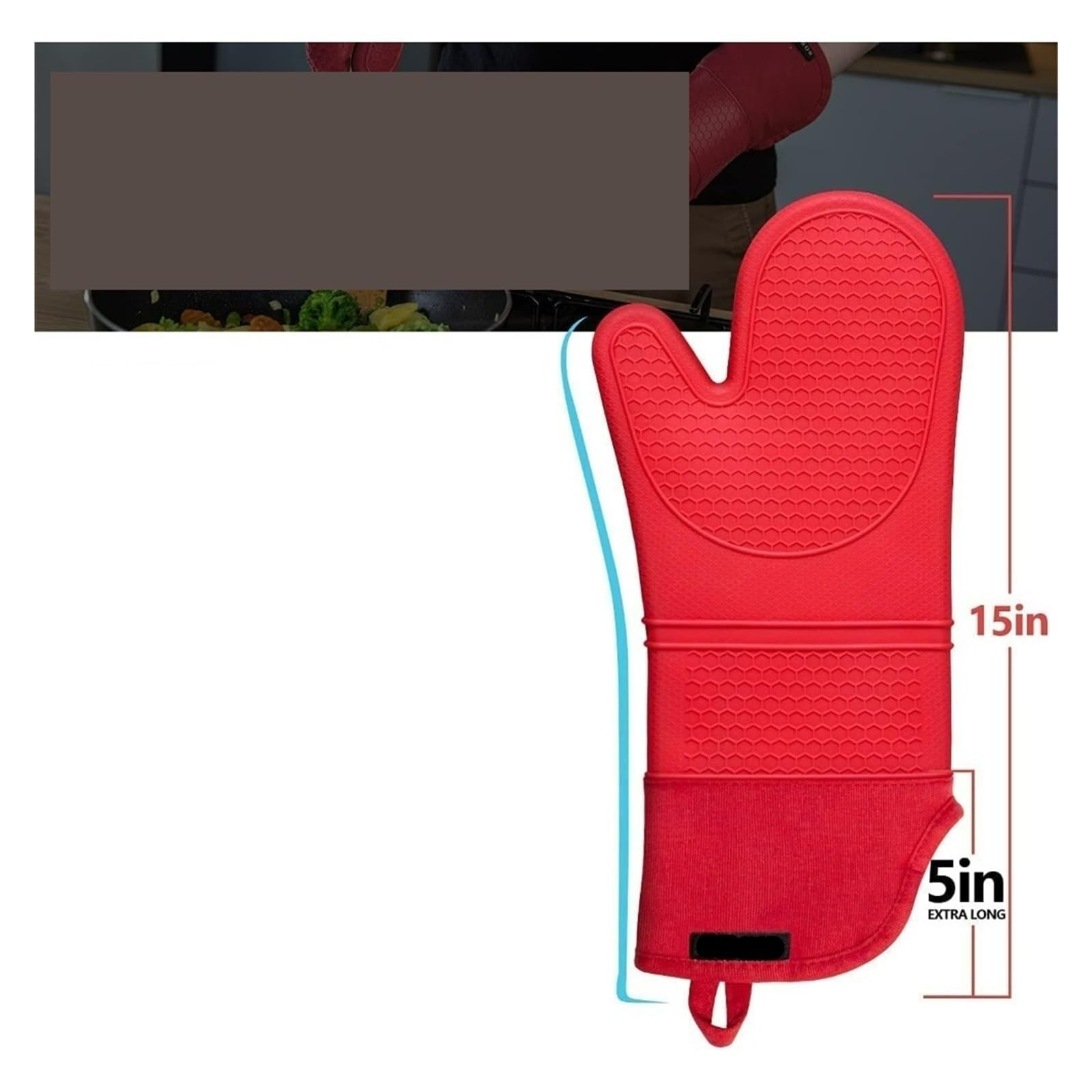 Set de 6 guantes de horno, agarraderas de silicona extra largas de 15" | 2 guantes de horno, 2 salvamanteles, 2 mini guantes de pinza, textura de panal, resistente al calor