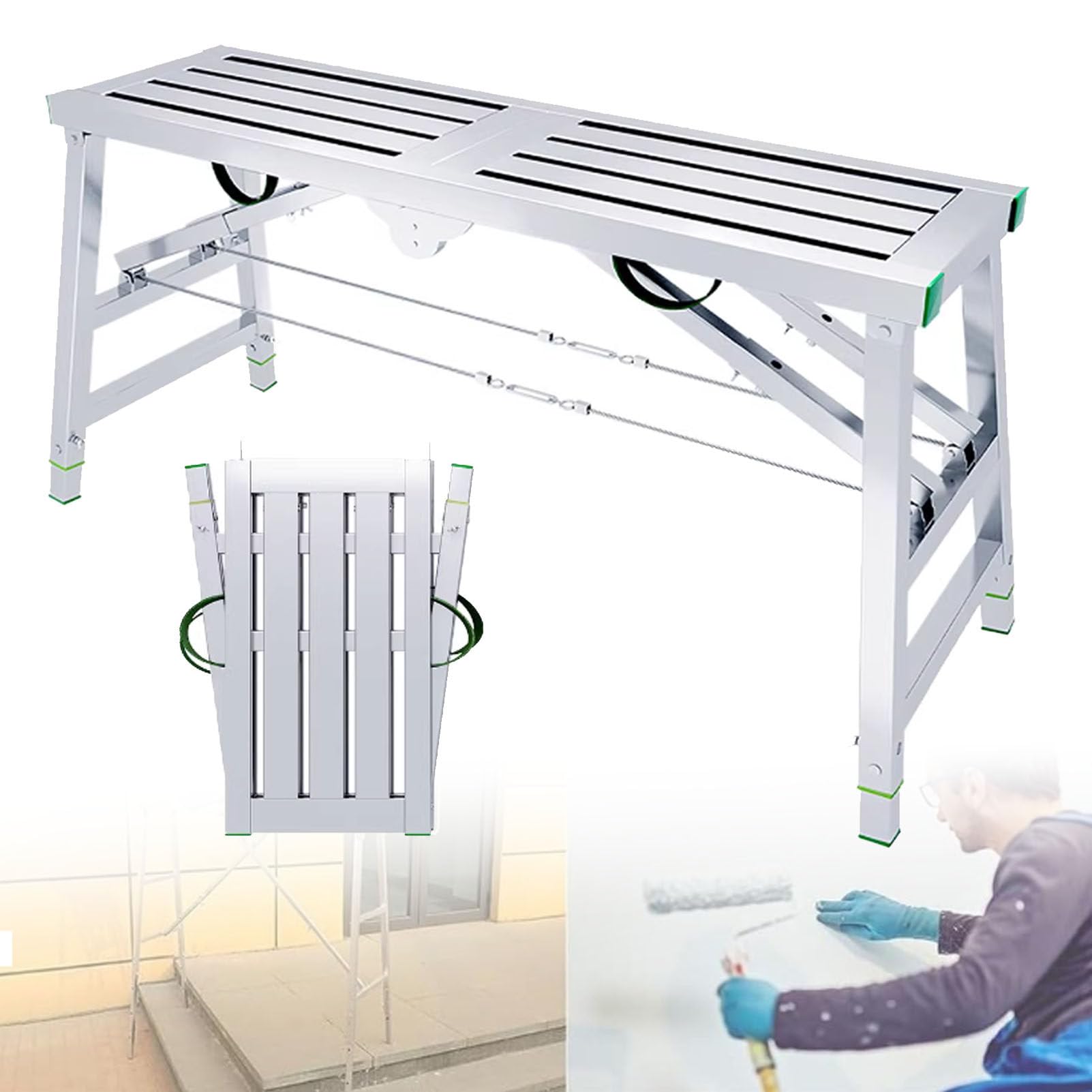 Échafaudage pliant portatif à 5 niveaux de réglage de la hauteur Établi d'ingénierie domestique Échelle à marches polyvalente Plate-forme de travail polyvalente Échafaudage, 40cm Largeur,140×40cm