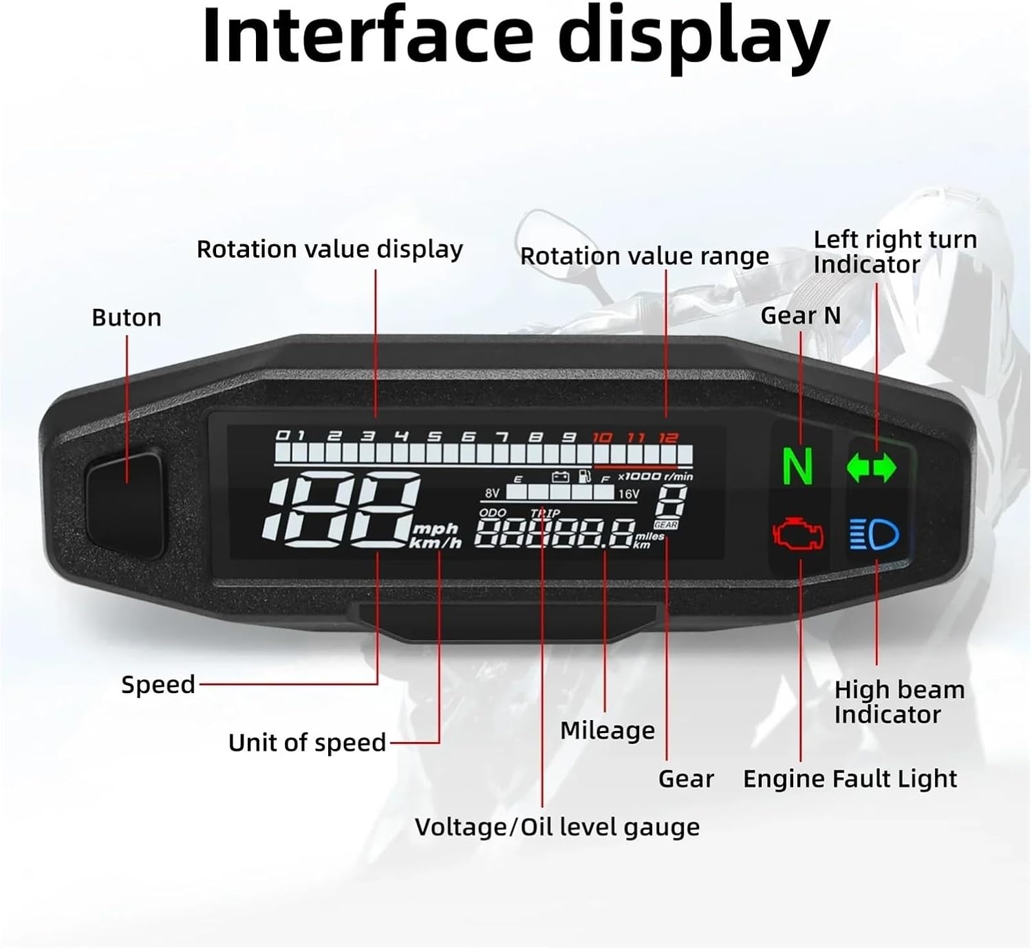 Motorcycle Speedometer Gauge Universal Motorcycle Tachometer Moto Dashboard Oil Gauge Tachometer Digital Meters Sensor Set Odometer for KR200