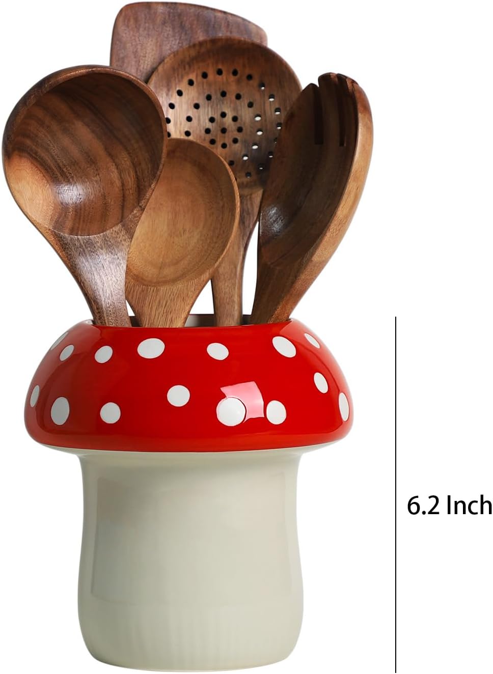 Mushroom Shaped Ceramic Kitchen Utensil Holder, Large Cooking Utensil Crocks for Kitchen Countertop, Ceramic Utensil Organizer for Spatula, Kitchen, Home Decoration-Red