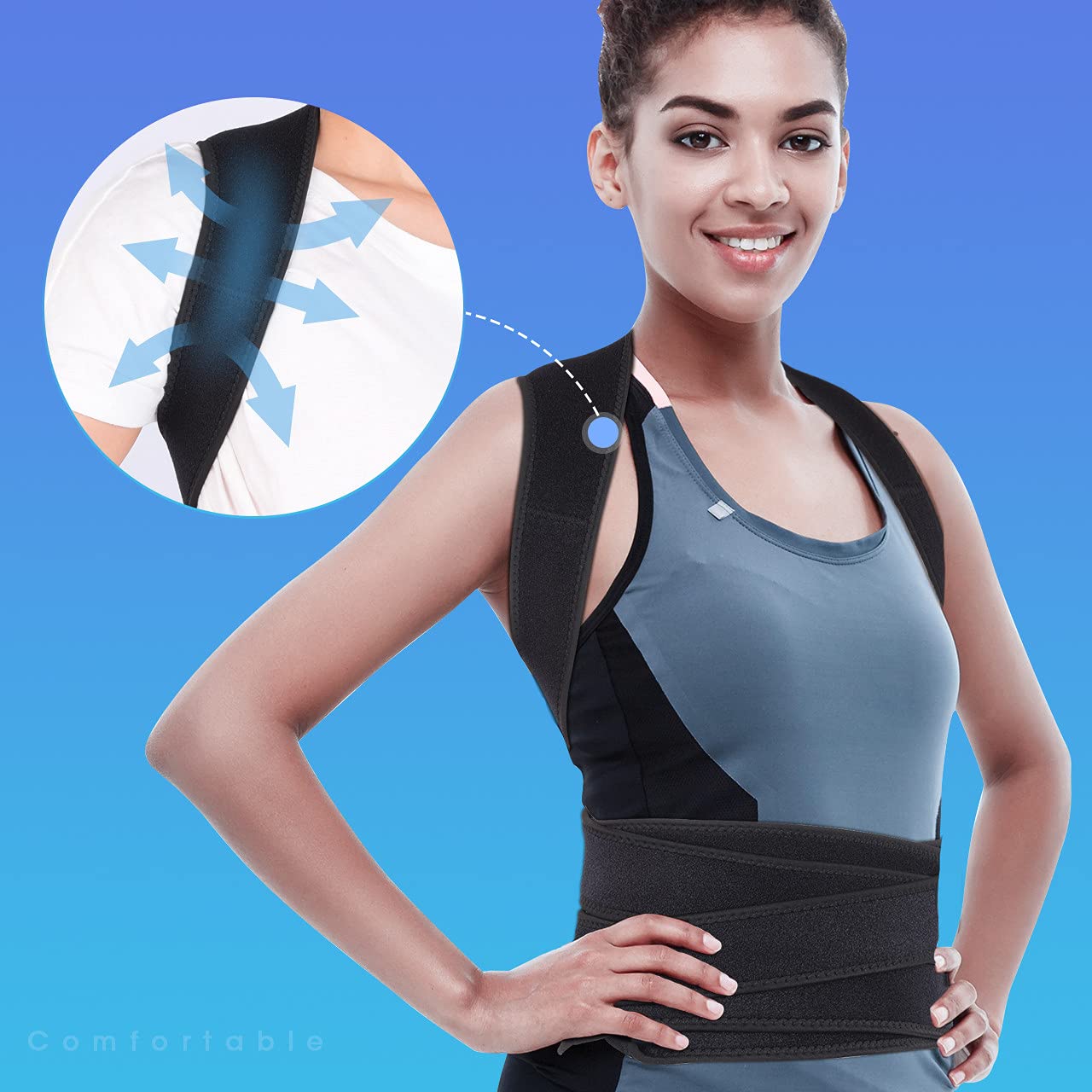 Frii Posture Corrector for Women and Man, Back Brace Support straightener, Shoulder Lumbar Adjustable Breathable Improve Posture, Neck, Pain Relief Black