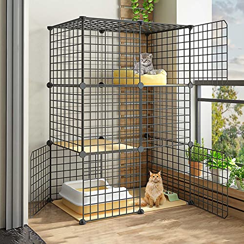Enclos pour chat intérieur : cage modulable anti-stress avec litière