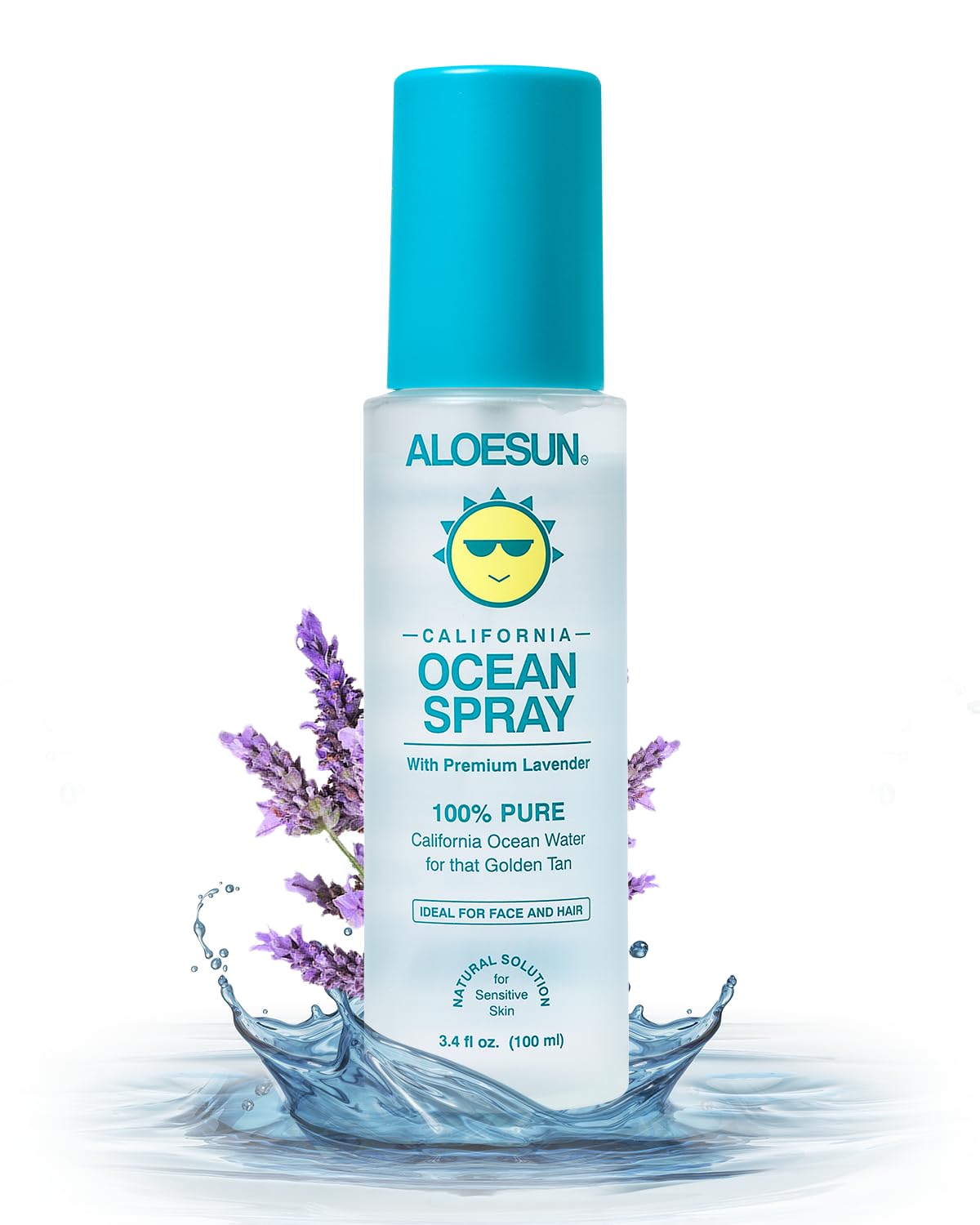 ALOESUN Ocean Spray | Pure California Sea Salt Water Face Mist Infused with Organic Lavender Essential Oil for Tanning | Hair & Scalp Exfoliating Solution | Facial Moisturizer | Travel Size 3.4 Fl Oz