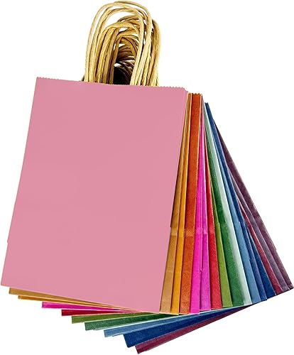 Miniatura 3 de qiqee Paquete de 32 bolsas de papel con asas a granel de 7.6 x 4.75 x 10.5 pulgadas, bolsas de regalo medianas de 16 bolsas de diferentes colores