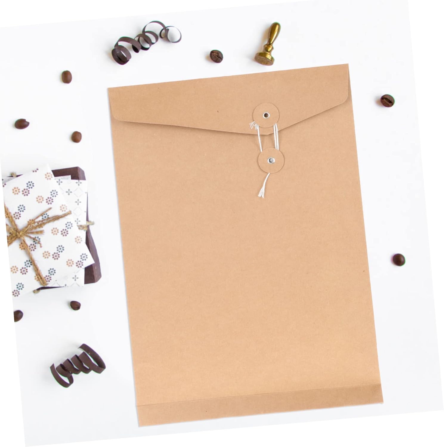 Kraft String Tie Envelope Folder 10-Pack A4 Document Organizer Filing Envelopes for Office School Home Bills Invoices