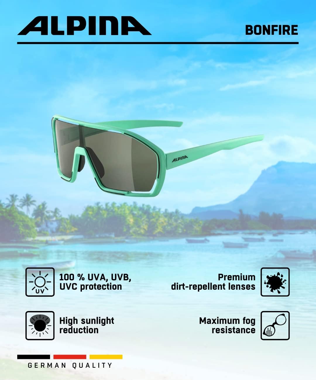ALPINA Hydrophobic, Anti-fog Sport Sunglasses For Men & Women, 100% UV Protection, BNFRE