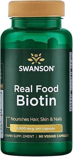 Swanson Real Food Biotina Vitamina B-7 Cabello Piel Metabolismo de Uñas Salud de Extracto de Árbol de Colibrí Orgánico Vegano Sin Gluten Sin OMG B7