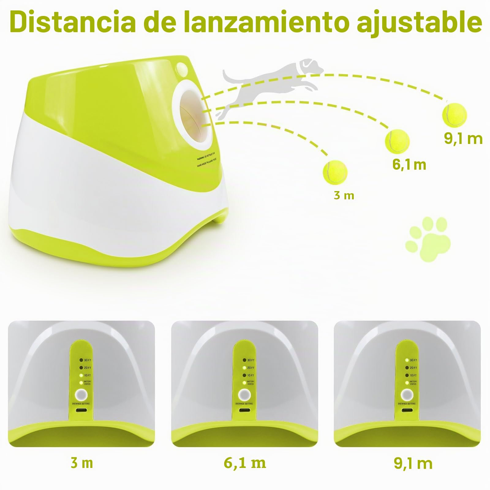 Lanzador de Pelotas para Perros, Máquina Lanza Pelotas Perro Automático Juguete Interactivo Perro con 3 Pelotas de Tenis, Ajustables Anchos de Lanzamiento, Pelota Tenis para Perros Pequeños y Grandes