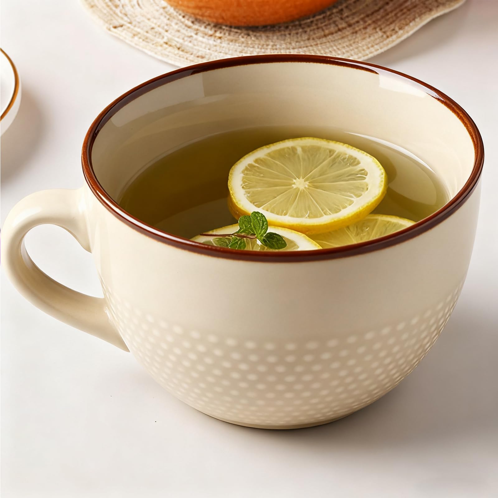 Disoza Large Coffee Cup Ceramic Soup Mug with Handles 24 Ounce Oversized Mugs Bowl Porcelain Coffee Tea Cup Beige XXL Cereal Bowls Soups Ramen Salad