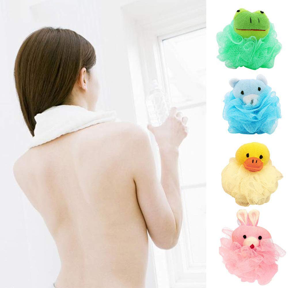 4 Pezzi Animale Bagno Doccia Spugna,Palla da Bagno con Peluche e Rete,Spugne da Bagno per Bambini in Mesh con Animali Domestici, Adatte per Accessori da Bagno per Bambini
