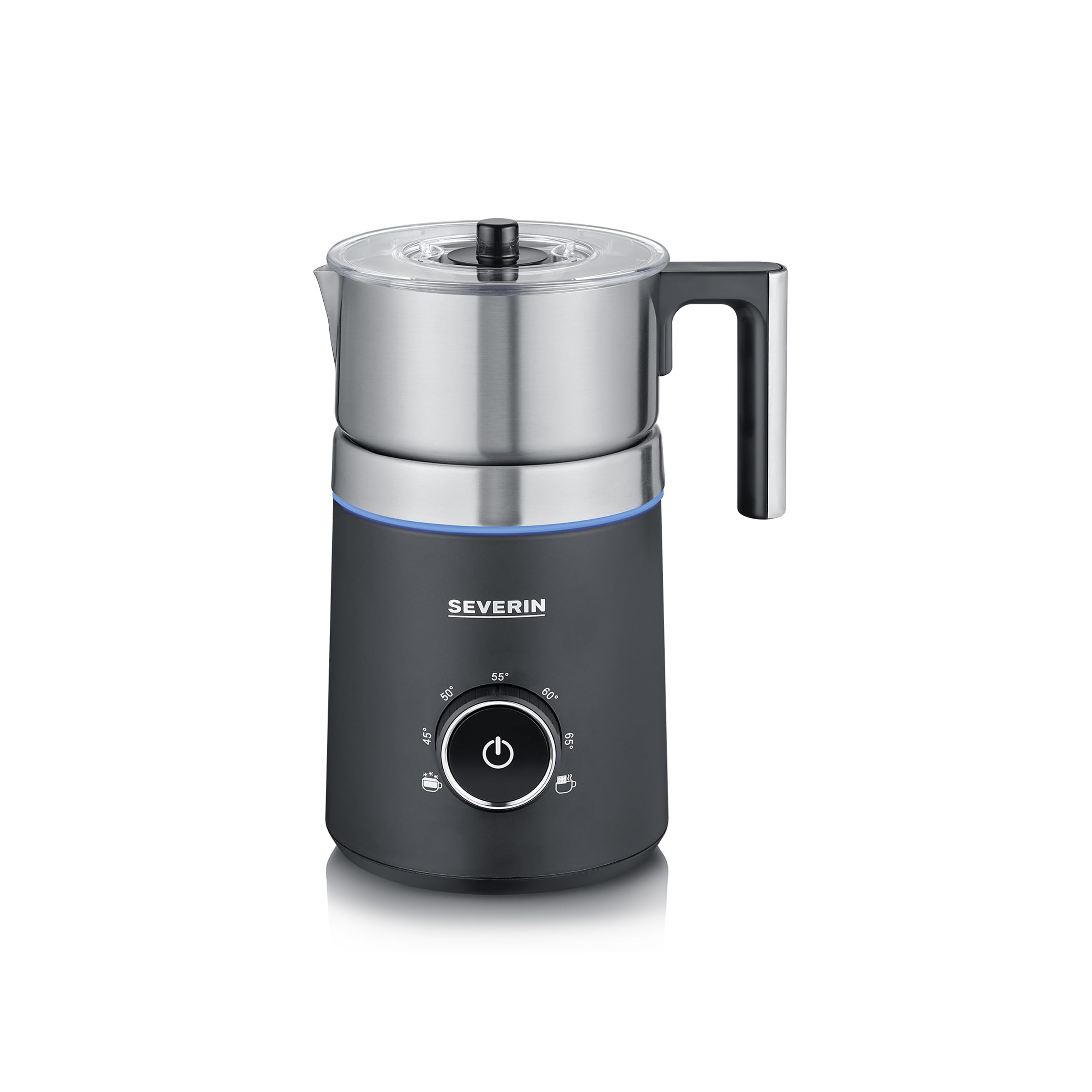 SEVERIN SPUMA 700 Induktions-Milchaufschäumer, elektrischer Milchaufschäumer ohne Anbrennen, spülmaschinengeeigneter Milchschäumer, Edelstahl-gebürstet/schwarz-matt, SM 3586