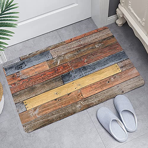 LYFANS Rustic Reclaimed Wood Memory Foam Bath Mat, Non-Slip Absorbent Flannel Bathroom Rug, Soft Quick Dry Shower Floor Mat for Tub, Kitchen, Bedroom (18"x30")