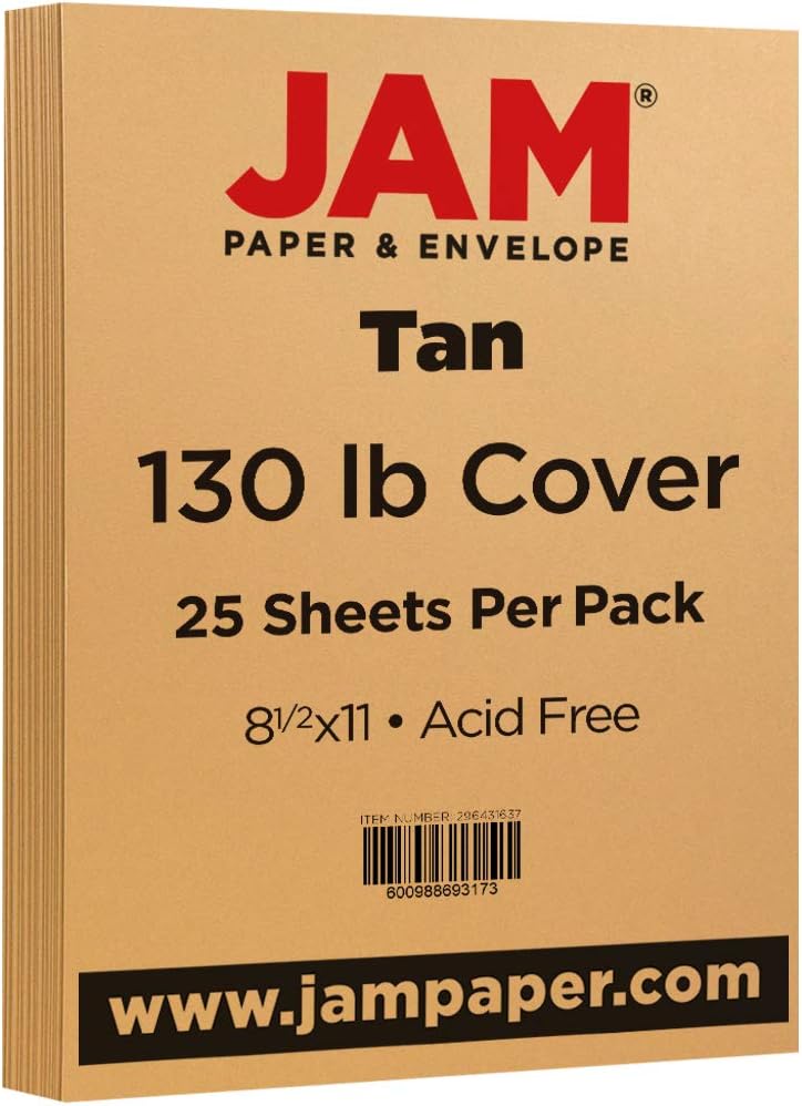 JAM PAPER Extra Heavyweight 130lb Cardstock - 8.5 x 11 Coverstock - 352 gsm - Tan/Light Brown - 25 Sheets/Pack