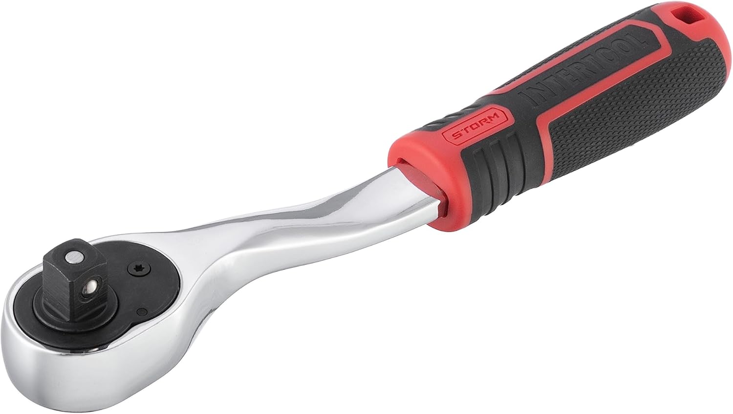 INTERTOOL 1/2” Drive Offset Ratchet - Angled Head Quick Release 72-Tooth Reversible Socket Wrench - Polished Chrome Alloy Steel with Non-Slip Grip - ET08-8003