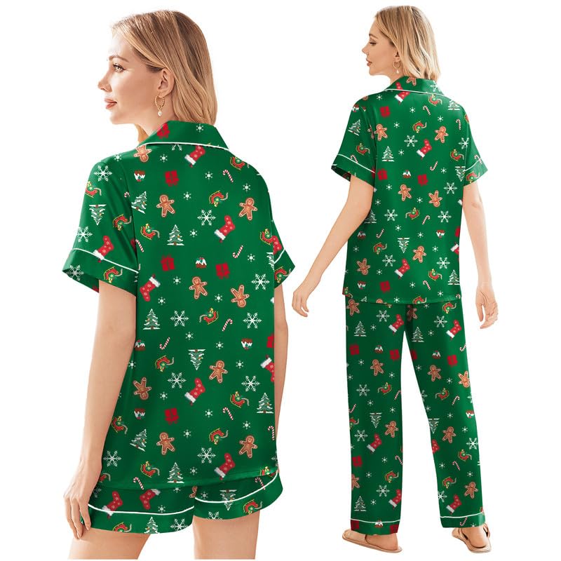 Image of Ekouaer Silk Pajamas for Women Set Satin Soft Short Sleeve Button Down Pjs | 3 Piece Loungewear,Comfy Sleepwear,Silky Smooth Fabric,Gift for wedding,Bridal Party,Coffee Time,Vacation