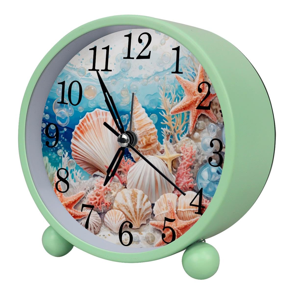 Alarm Clock Ocean Seashell Starfishes, Silent Non-Ticking with Night Light